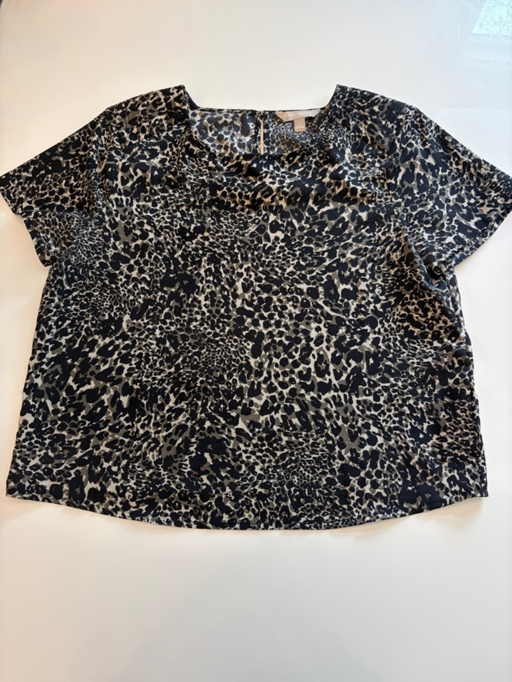 Banana Republic Leopard-Print Short Sleeve Top - Black & Cream
